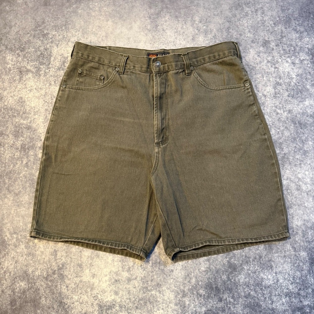 Vintage‎ Route 66 Mens Relaxed Fit Denim Shorts Olive Green Size 36 Jean Shorts